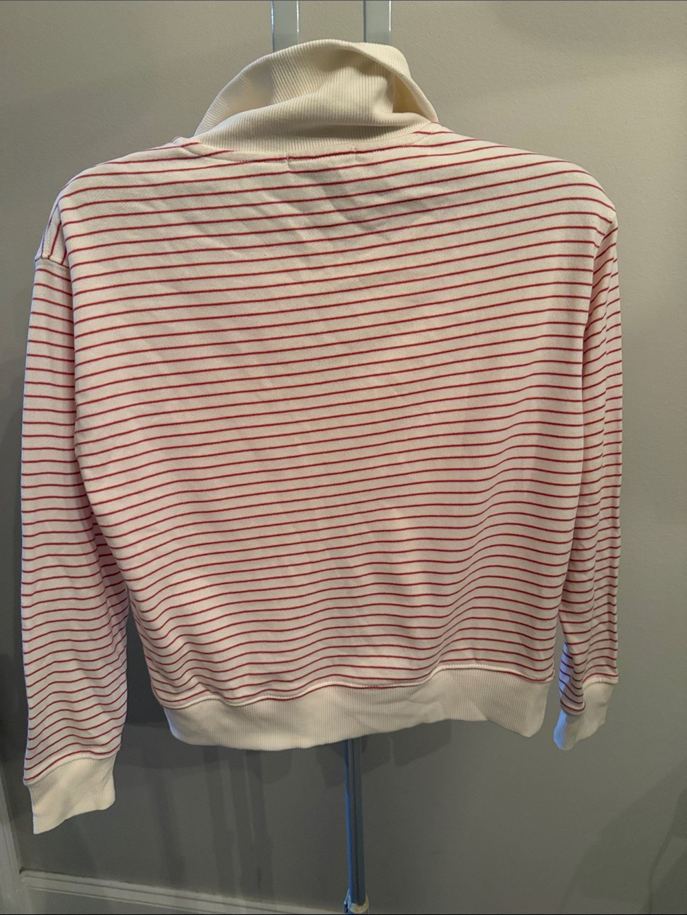 Three Dots Pink and White Striped Half-Zip Sweatshirt - Picture 4 of 9